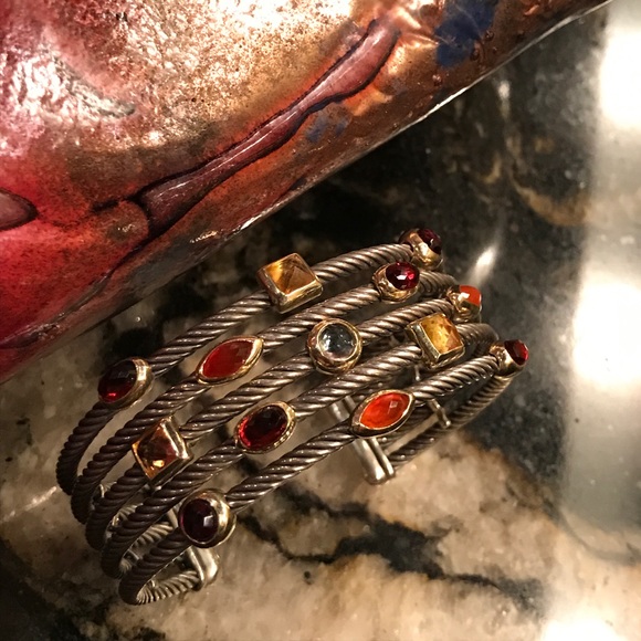 David Yurman Carnelian 5 Row Confetti Gem Cuff 18k - Picture 6 of 7